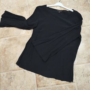 Black lightweight rayon blouse with bell sleeves